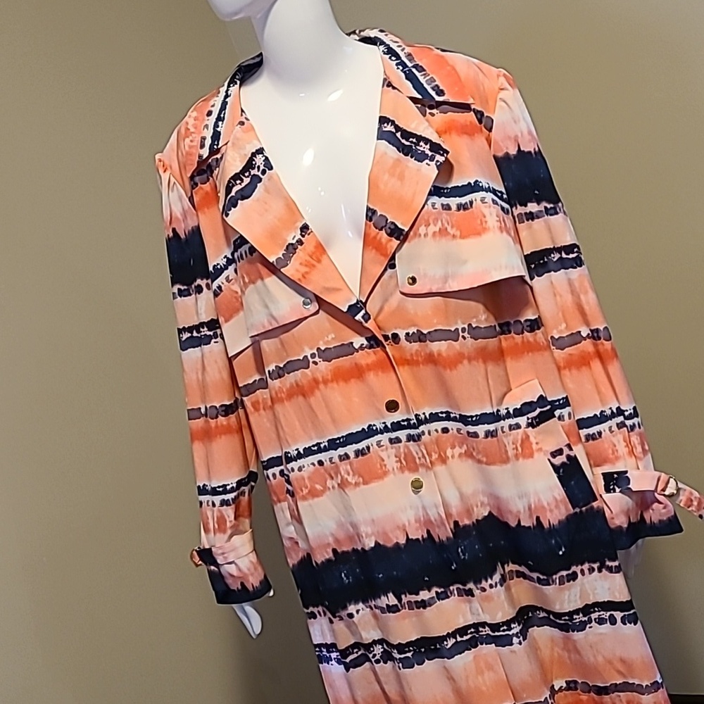H Halston Printed Trench Coat Jacket Lava Blossom Size XXL - Picture 3 of 15